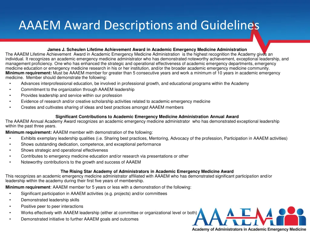 aaaem award descriptions and guidelines