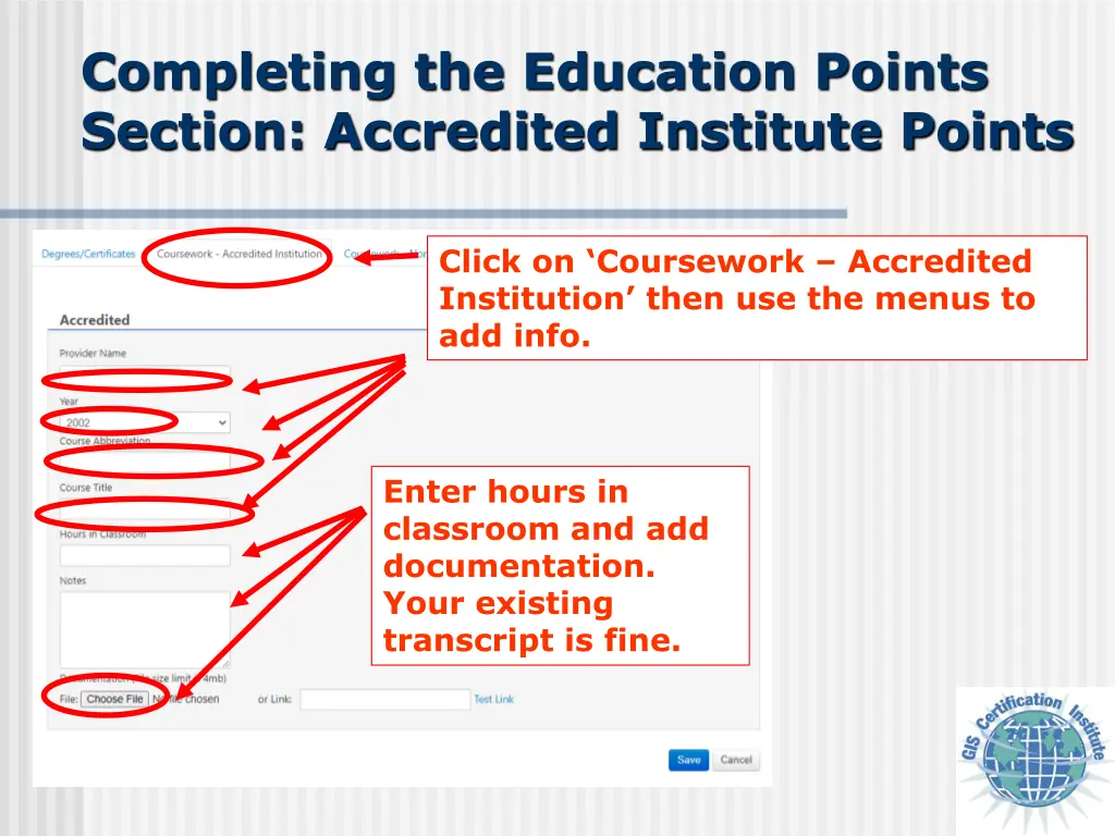 completing the education points section 1