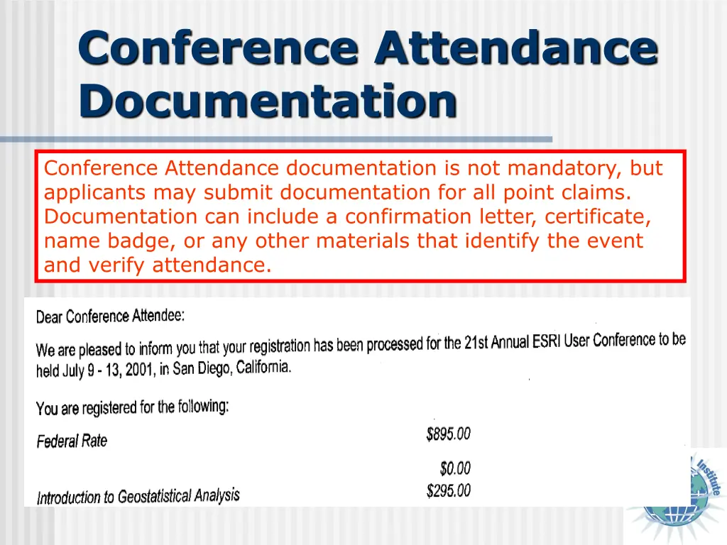 conference attendance documentation