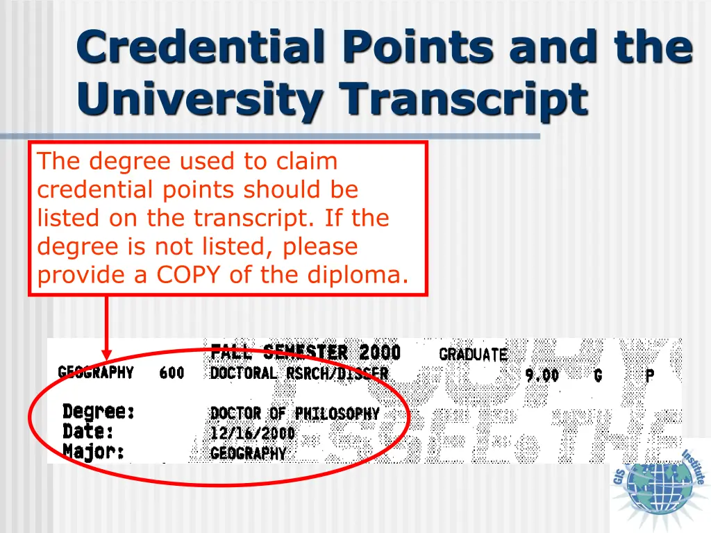 credential points and the university transcript