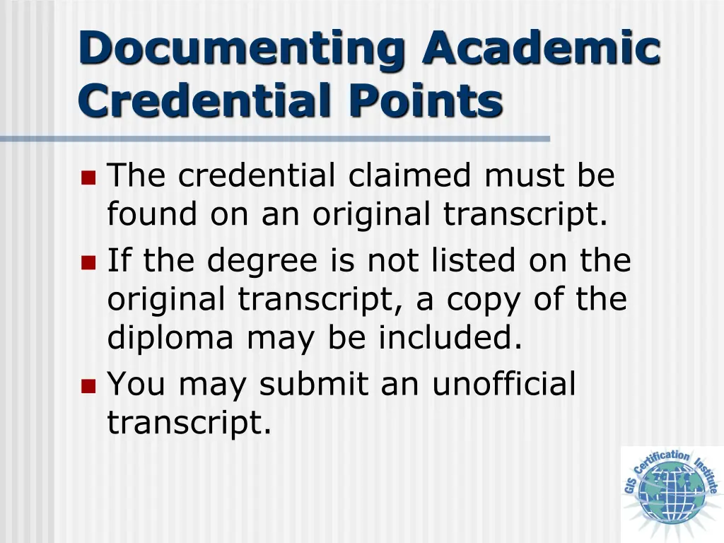 documenting academic credential points