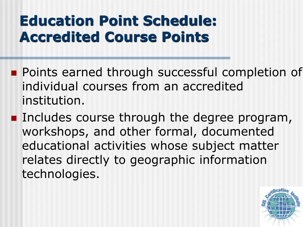 education point schedule accredited course points