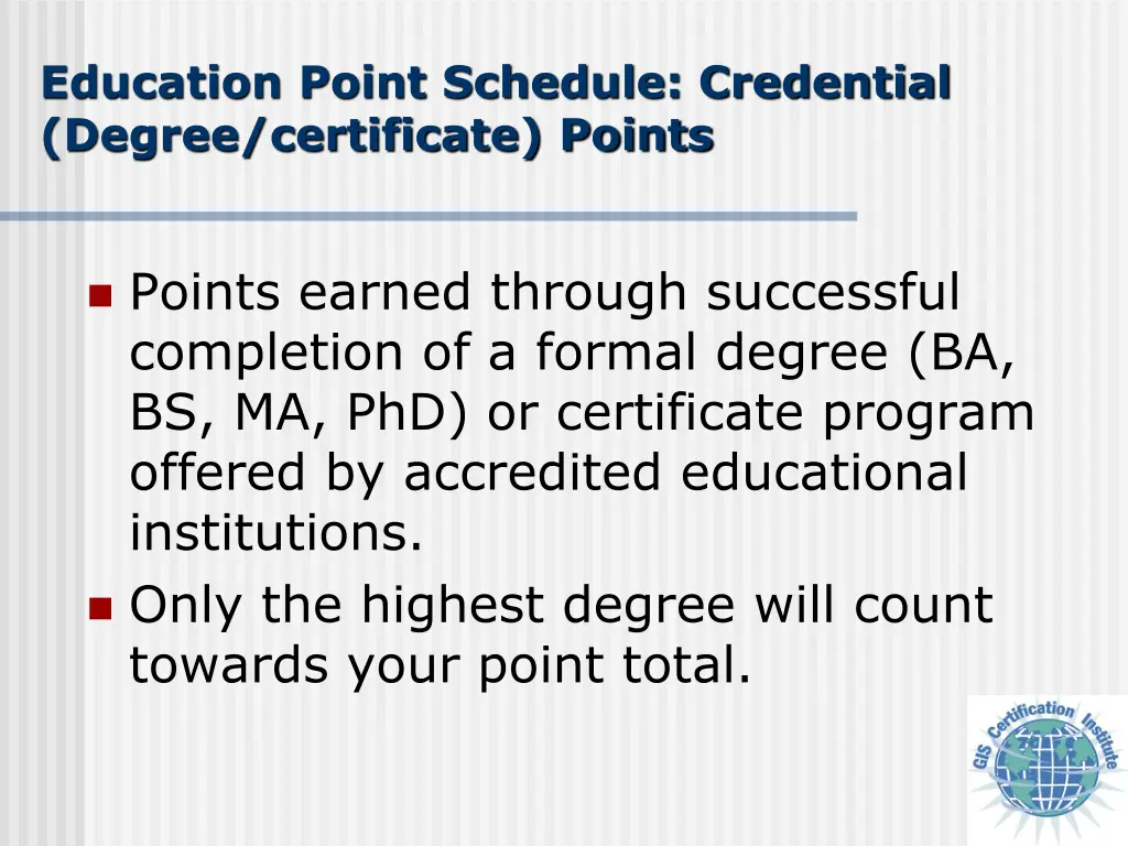 education point schedule credential degree