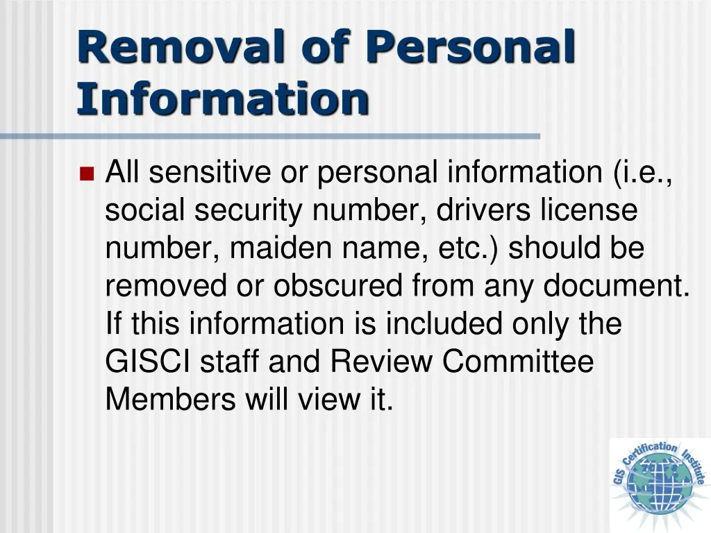 removal of personal information