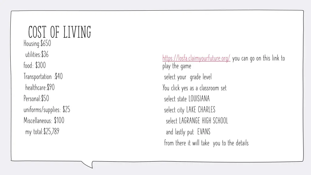 cost of living housing 650 utilities 36 food