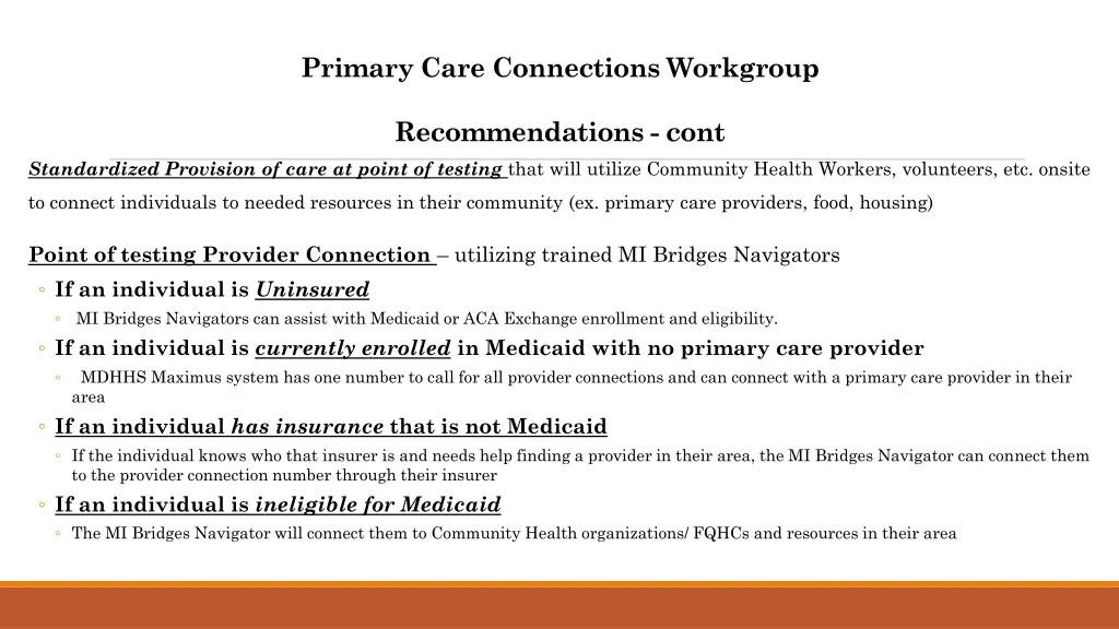 primary care connections workgroup 2