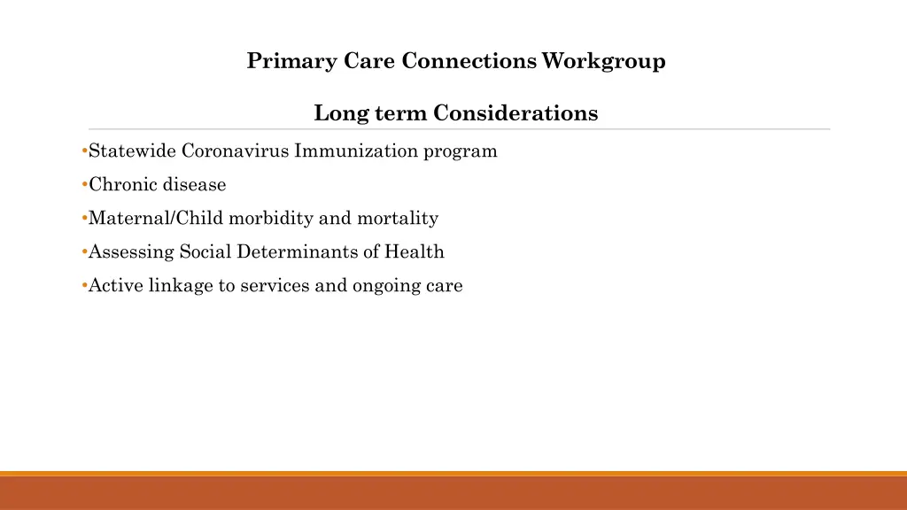 primary care connections workgroup 4