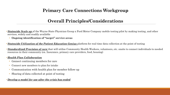 primary care connections workgroup