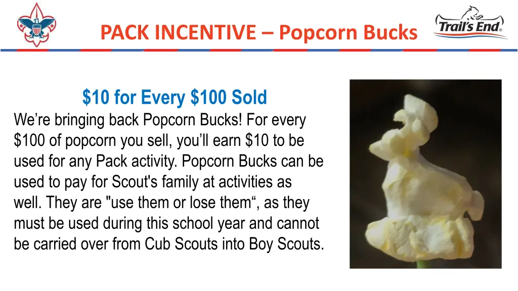 pack incentive popcorn bucks