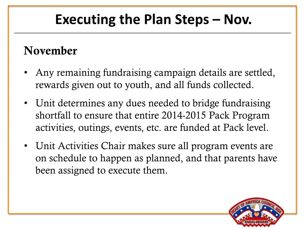 executing the plan steps nov