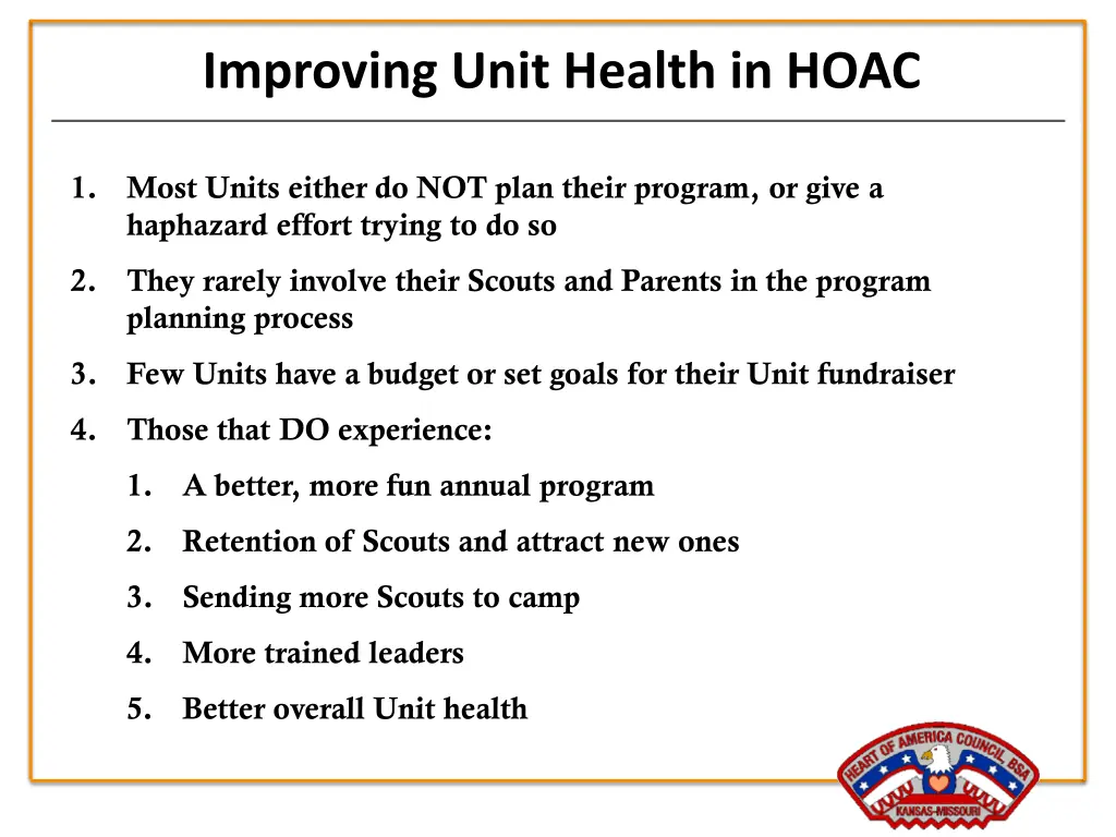 improving unit health in hoac