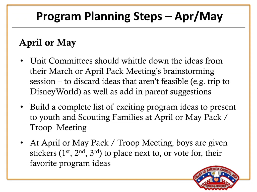 program planning steps apr may