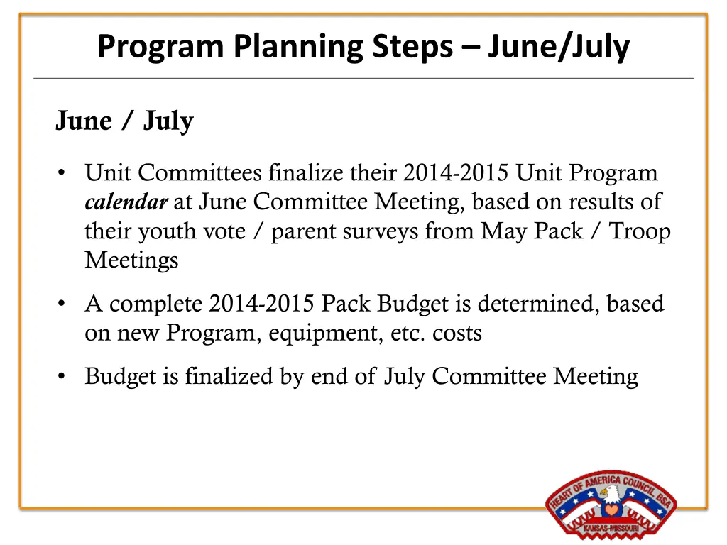 program planning steps june july