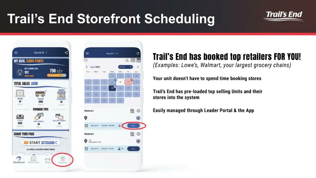 trail s end storefront scheduling