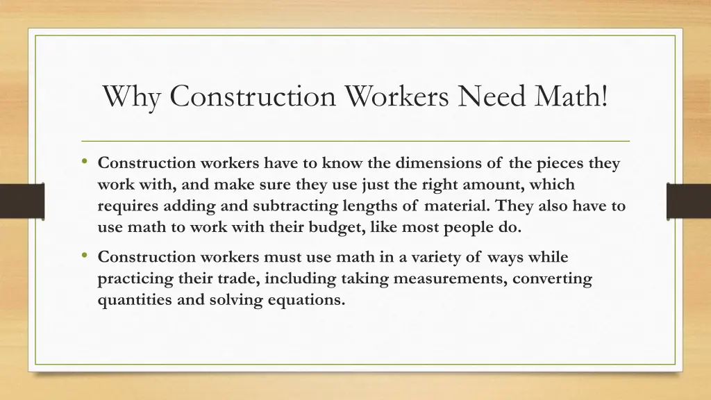 why construction workers need math