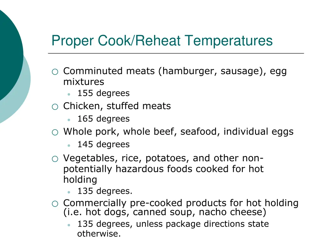 proper cook reheat temperatures