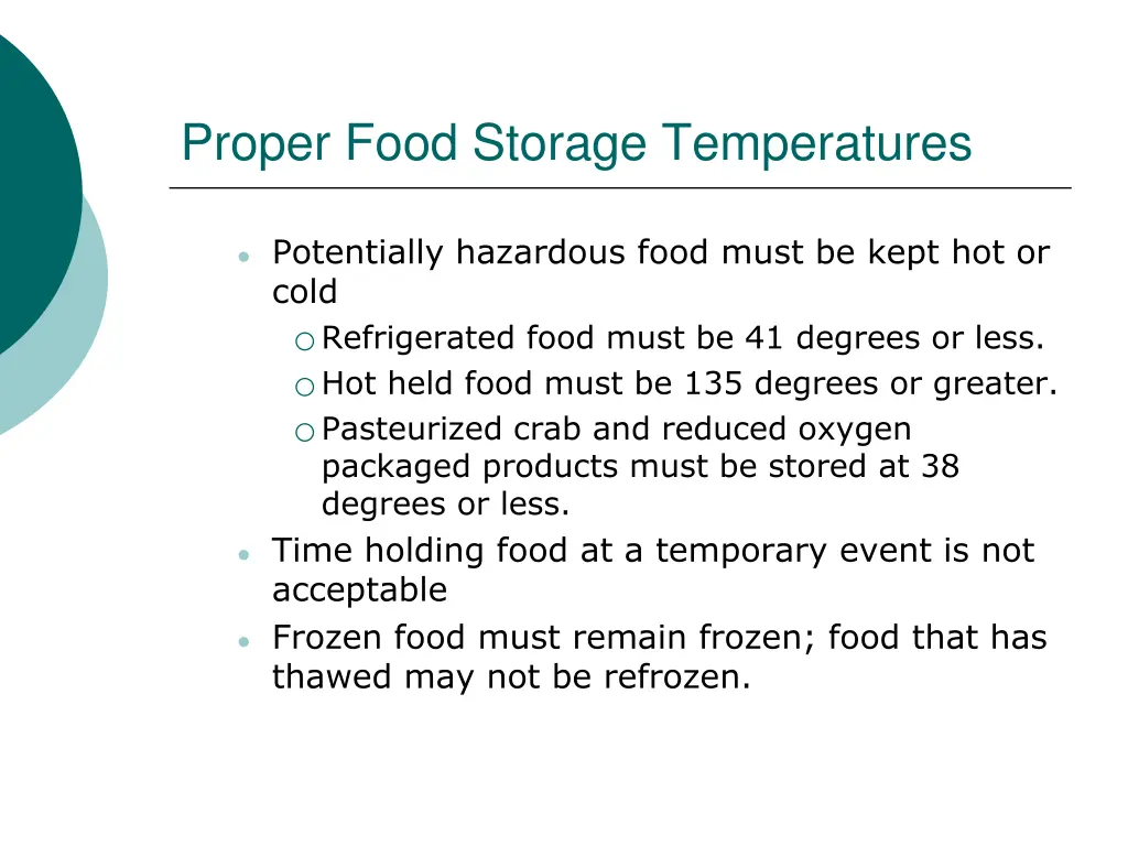 proper food storage temperatures