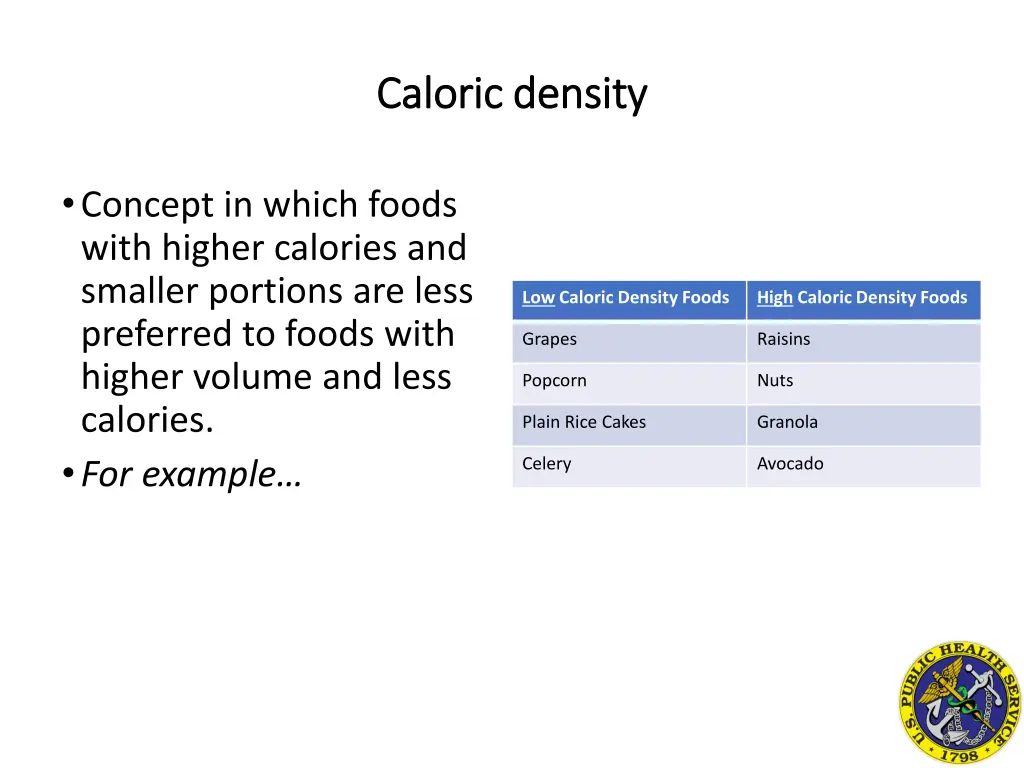 caloric density caloric density