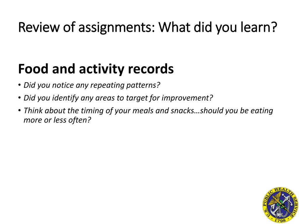 review of assignments what did you learn review