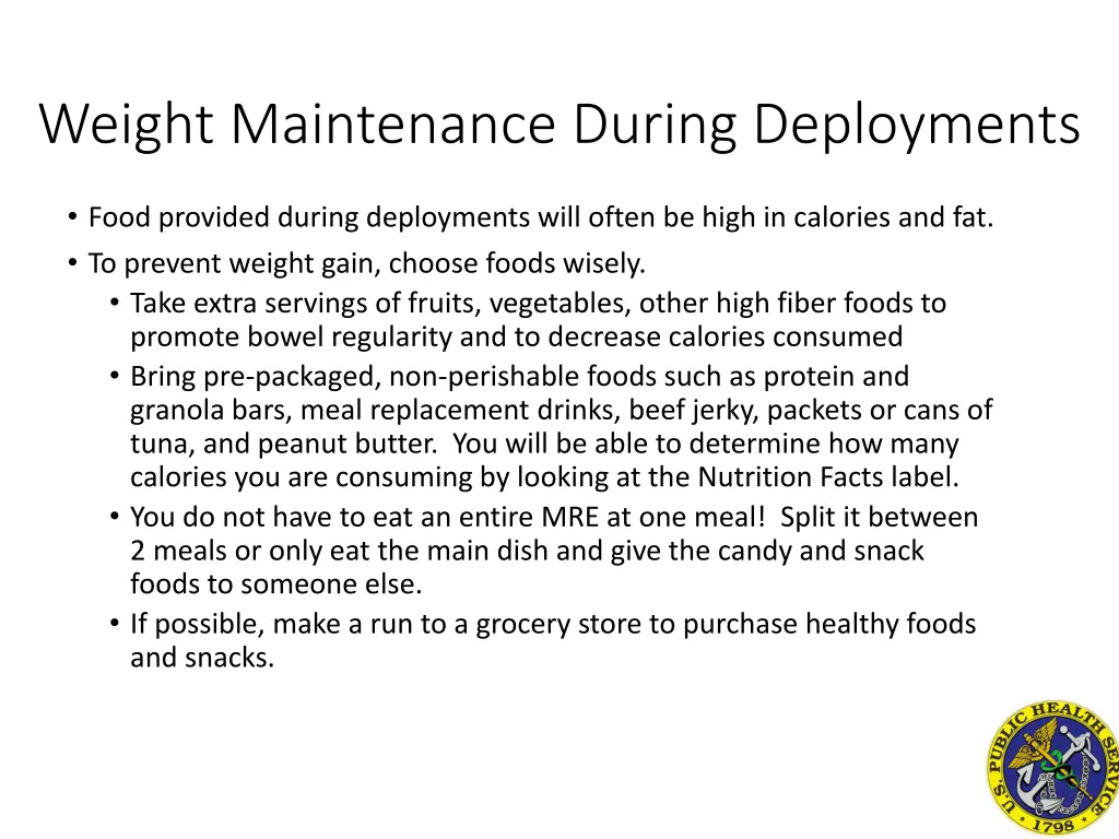 weight maintenance during deployments