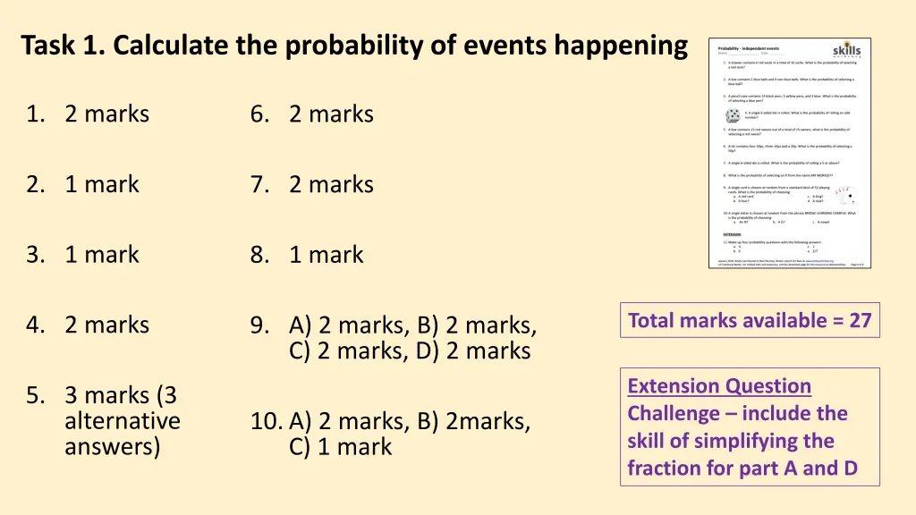 task 1 calculate the probability of events