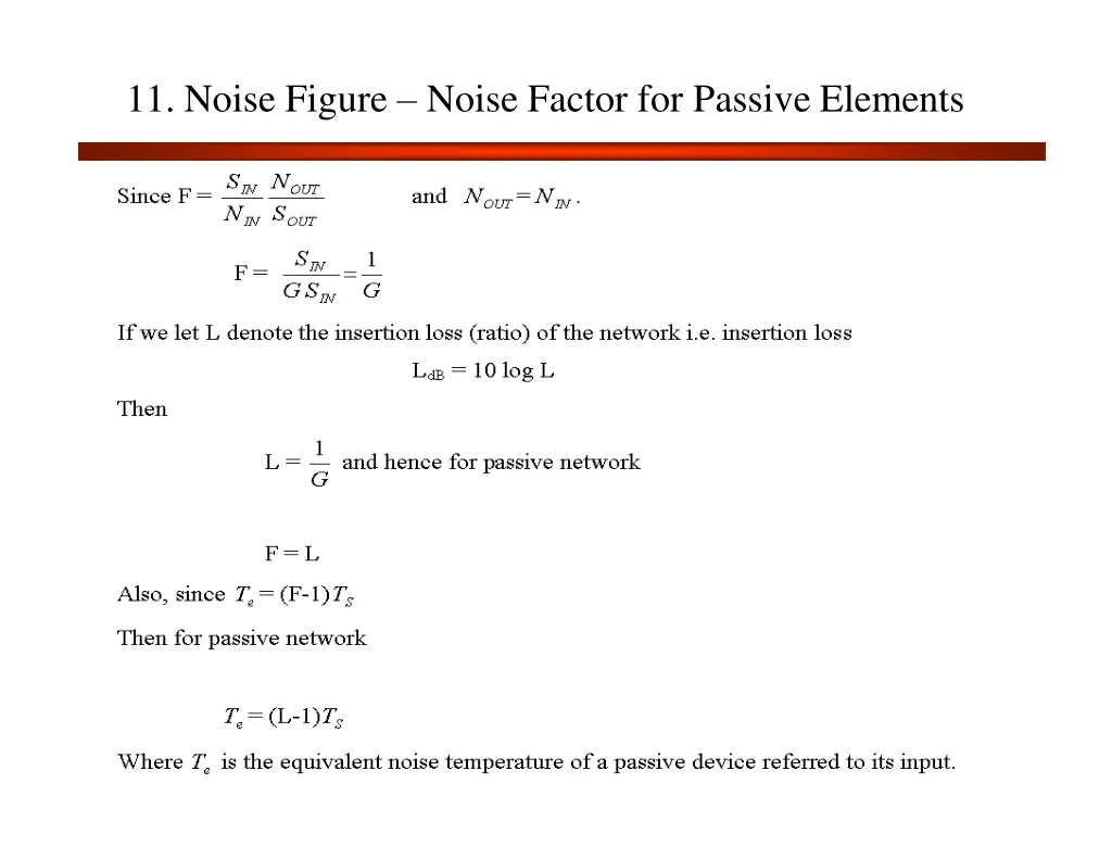 11 noise figure noise factor for passive elements