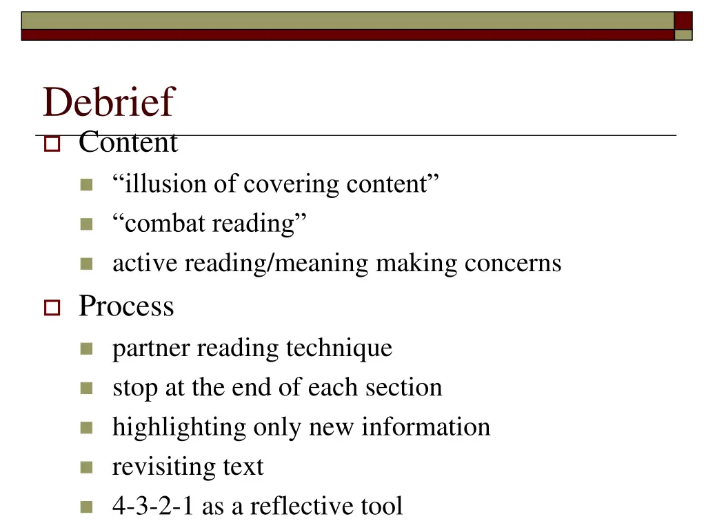 debrief content illusion of covering content