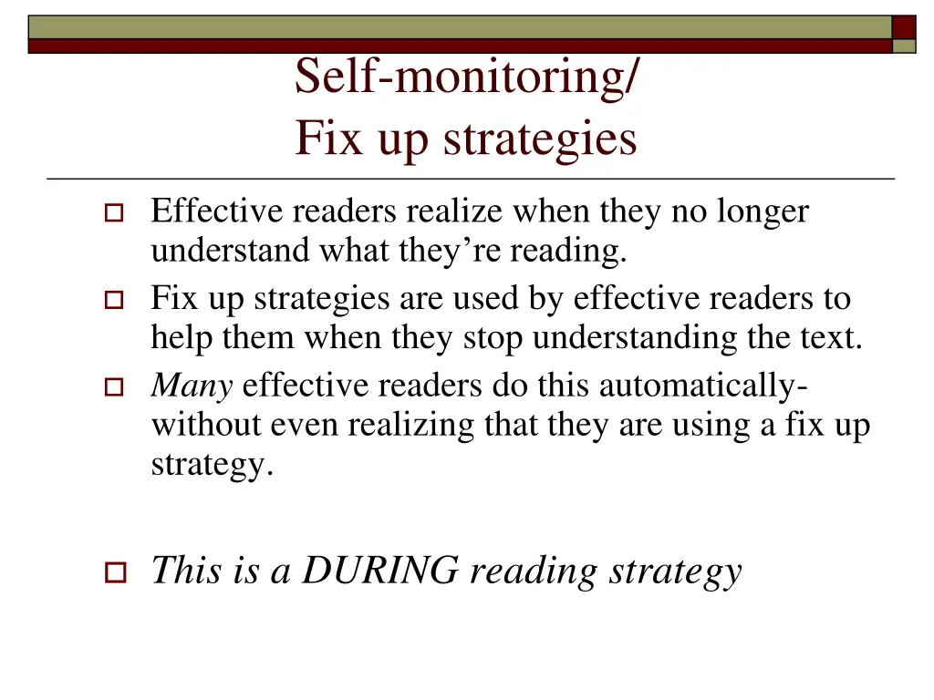 self monitoring fix up strategies