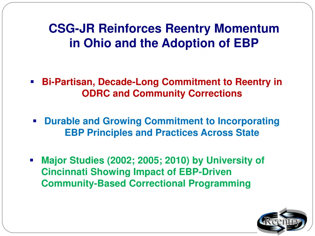 csg jr reinforces reentry momentum in ohio