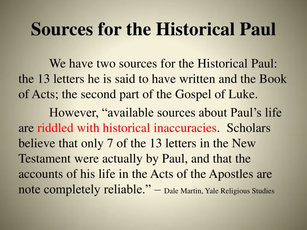 sources for the historical paul