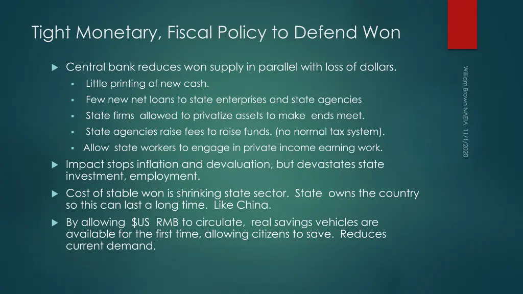 tight monetary fiscal policy to defend won