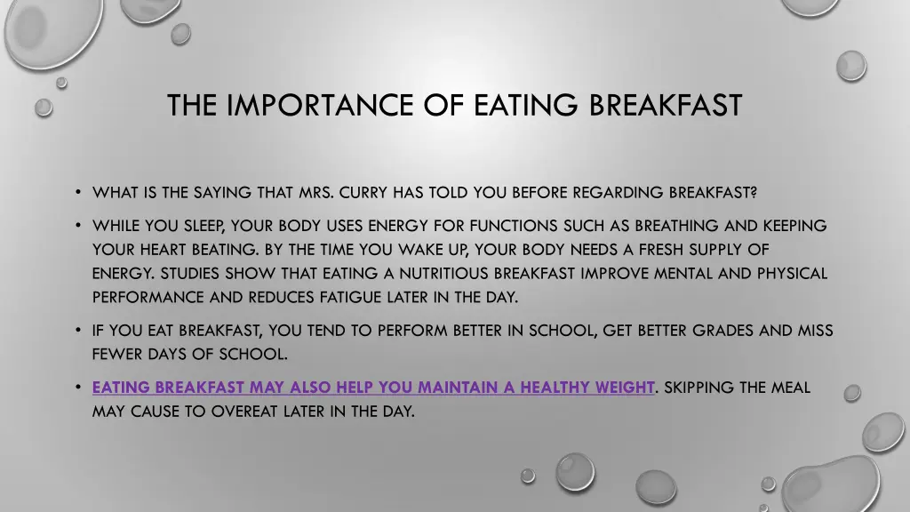 the importance of eating breakfast