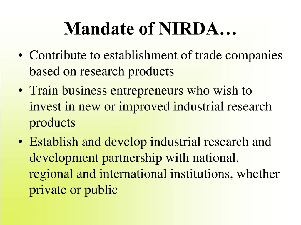 mandate of nirda 1