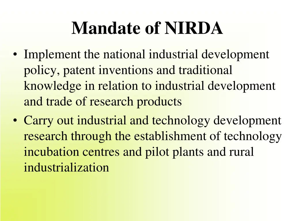 mandate of nirda