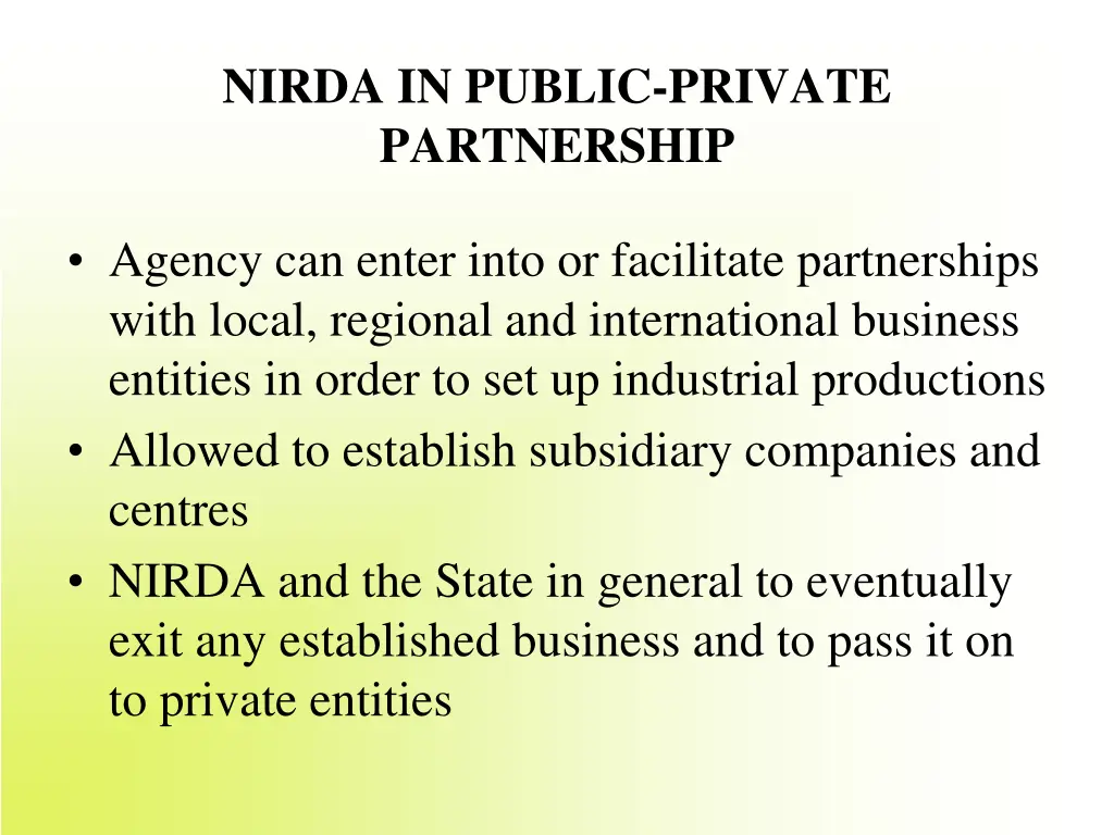 nirda in public private partnership