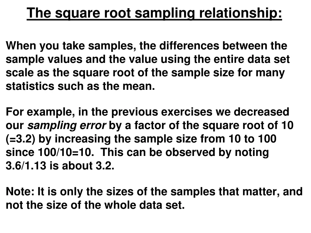 the square root sampling relationship