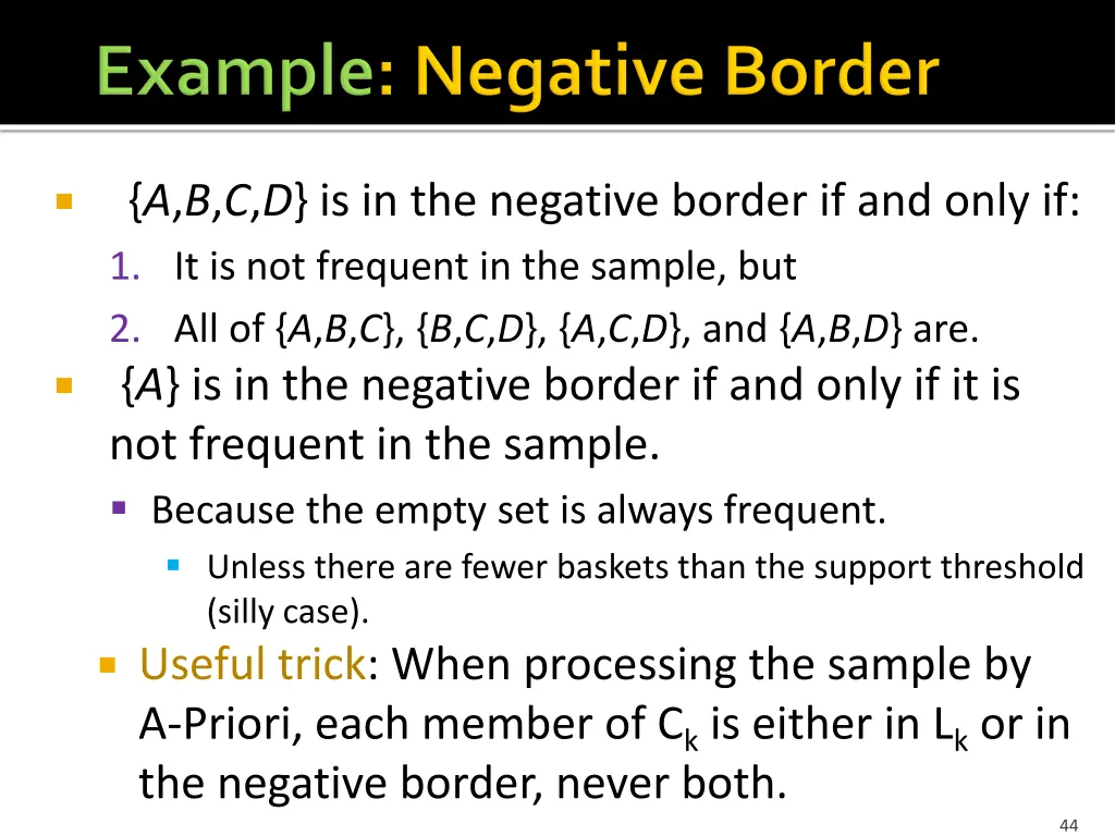 a b c d is in the negative border if and only