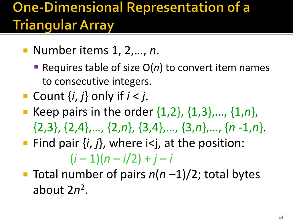 number items 1 2 n requires table of size