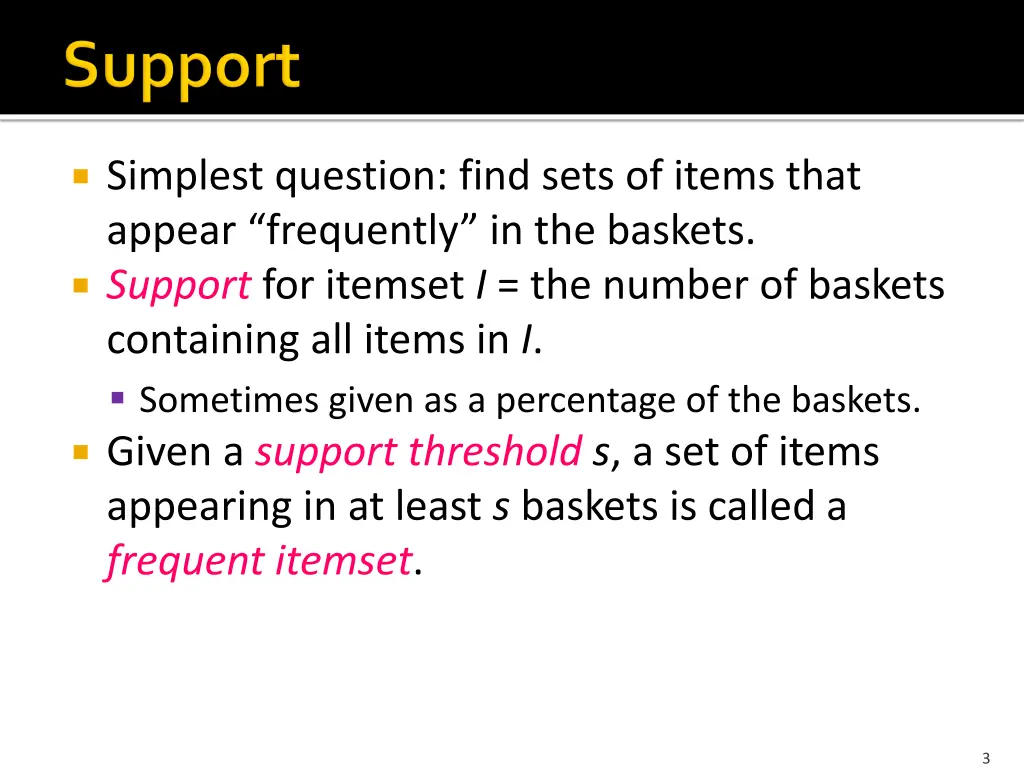 simplest question find sets of items that appear