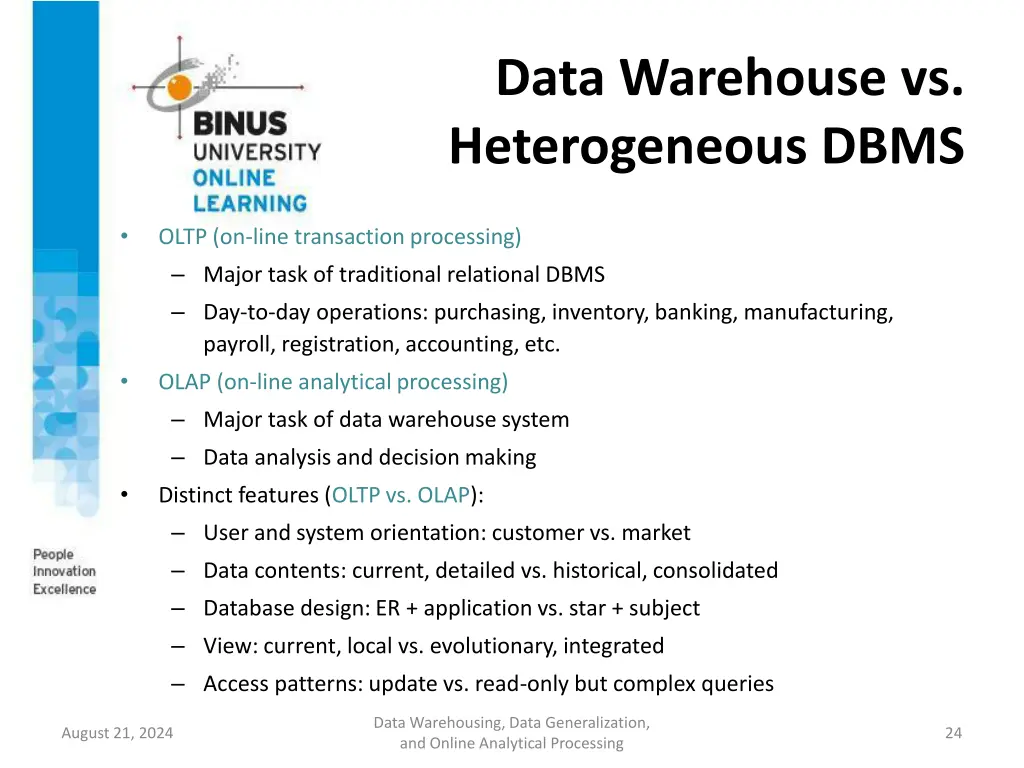 data warehouse vs heterogeneous dbms 1