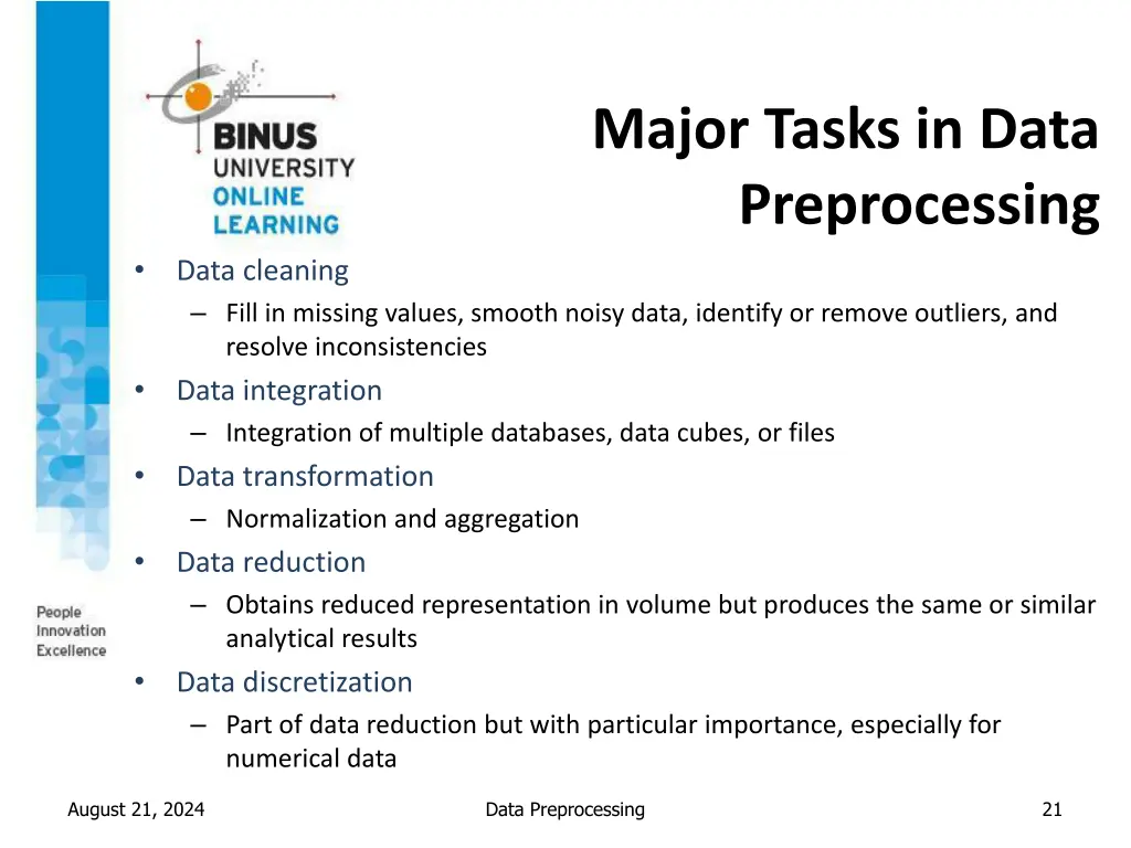 major tasks in data preprocessing