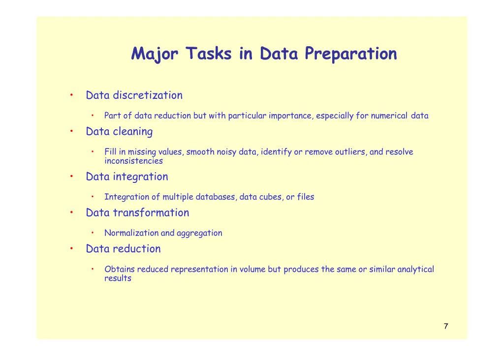 major tasks in data preparation