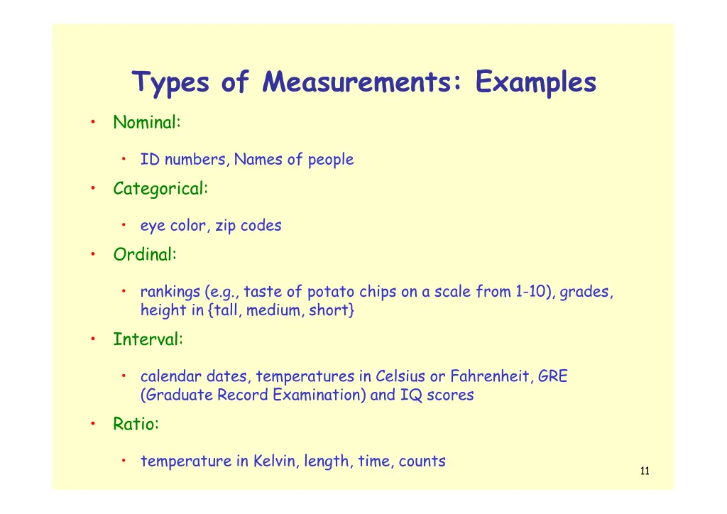 types of measurements examples