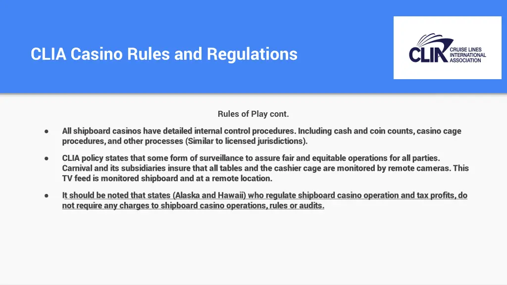 clia casino rules and regulations 1