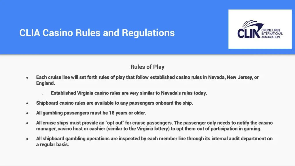 clia casino rules and regulations