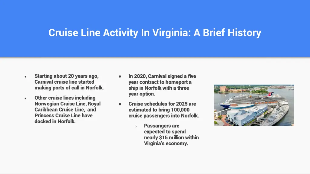 cruise line activity in virginia a brief history