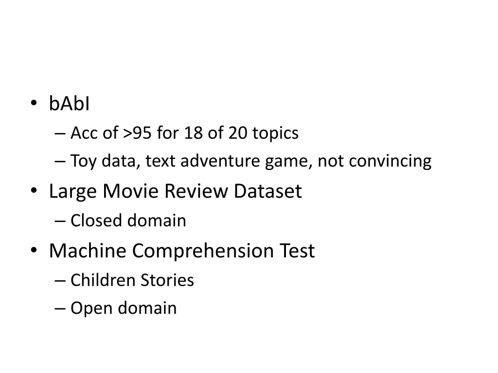 babi acc of 95 for 18 of 20 topics toy data text