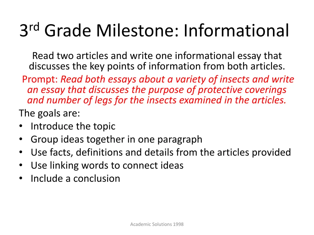 3 rd grade milestone informational