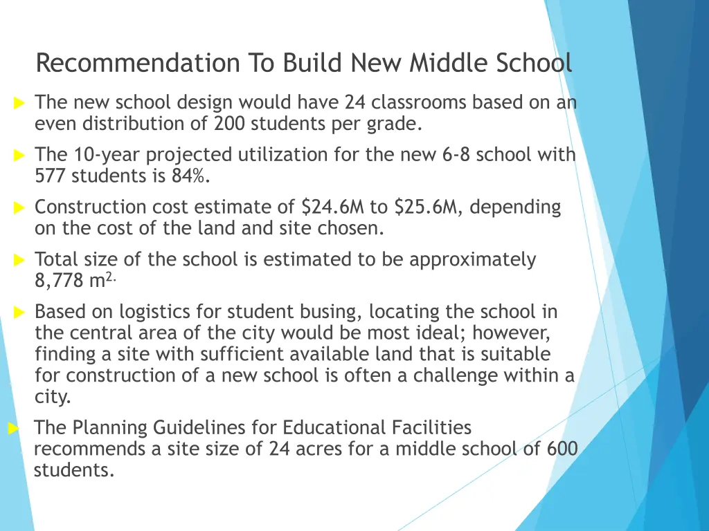 recommendation to build new middle school 2