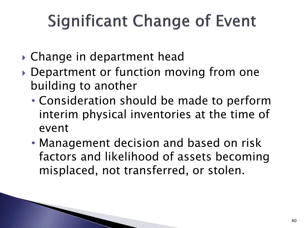 change in department head department or function